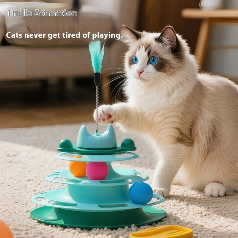 Interaktives Katzenspielzeug Feder Drehbar Haustier Katze Drehteller Bälle Intelligenztraining Katze Unterhaltungsplatte Kätzchen