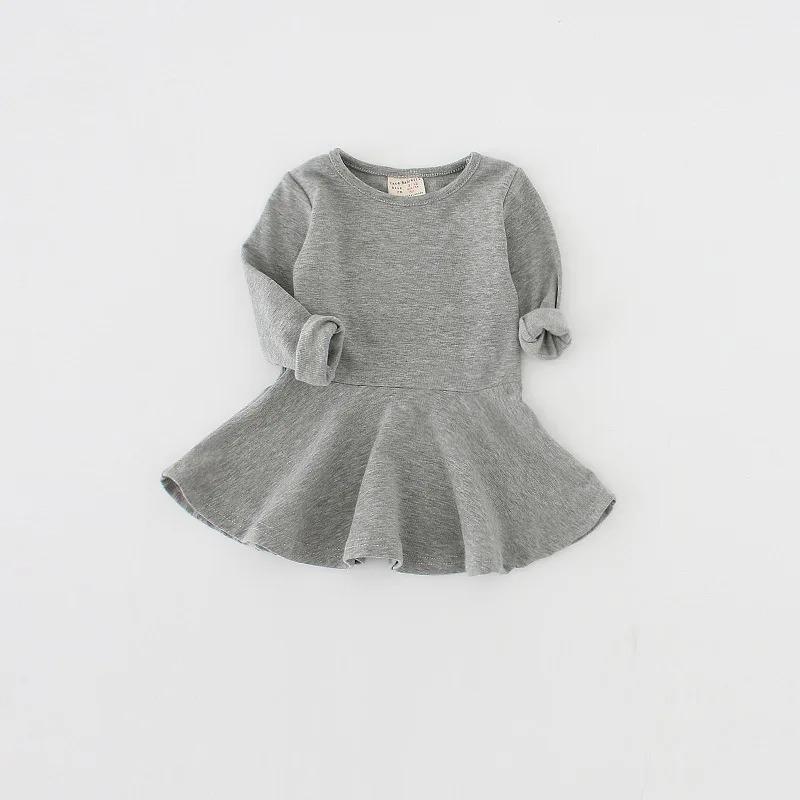 Spring Casual Dress for Baby Cotton Solid Long Sleeve Dress Infant Girl Clothing