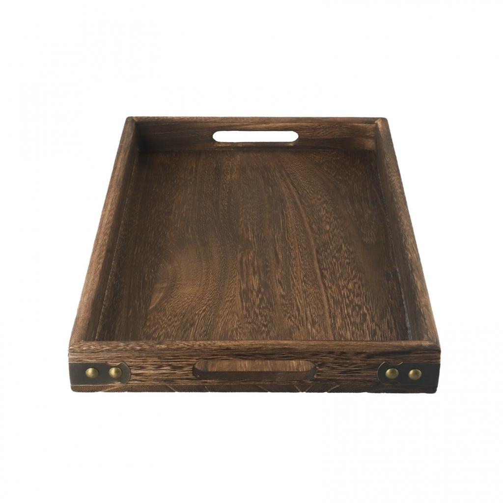 For Solid Wood Tray Set with Handles and Iron Corners for Serving and Display