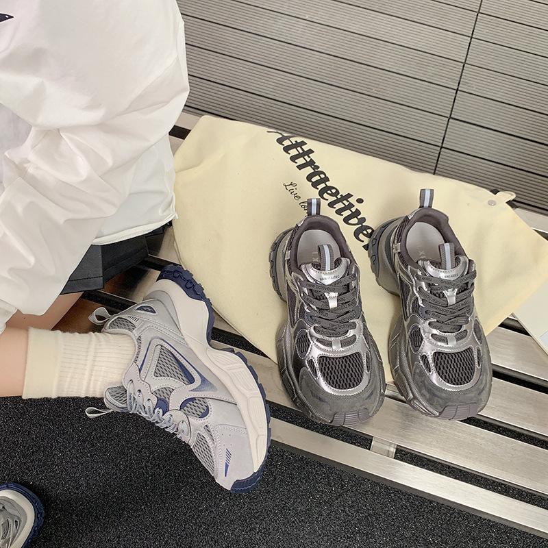 Thick-soled heightening Paris dad shoes women's 2025 spring and autumn new small retro leather versatile casual sports shoes