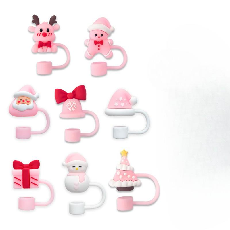 

8PC Santa Claus straw hat, cute snowman Elk straw cap, stanley dust stopper