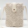 Borsa di Paglia alla Moda Versione Coreana Borsa a Spalla all'Uncinetto Lavorazione a Maglia Vuota Borsa Floreale da Spiaggia Casual Retro per Telefono Cellulare