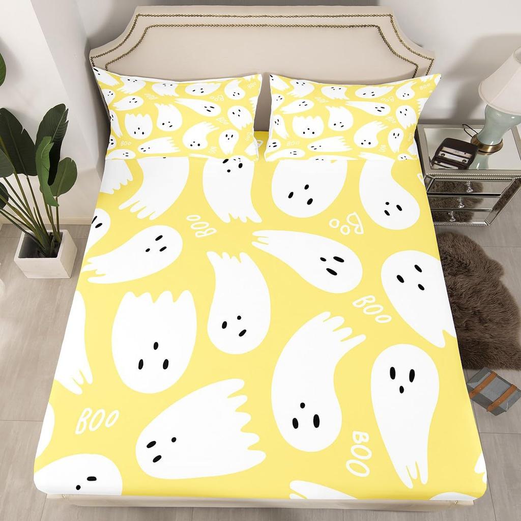 Halloween Ghost Pattern Bed Hat Three-Piece Digital Printing Bedding Bed Hat Three-Piece Set Children And Adults