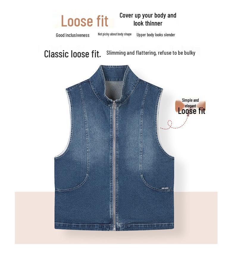 Women's Spring/Autumn 2025 European Style Denim Vest - High-End Casual Layered Sleeveless Jacket