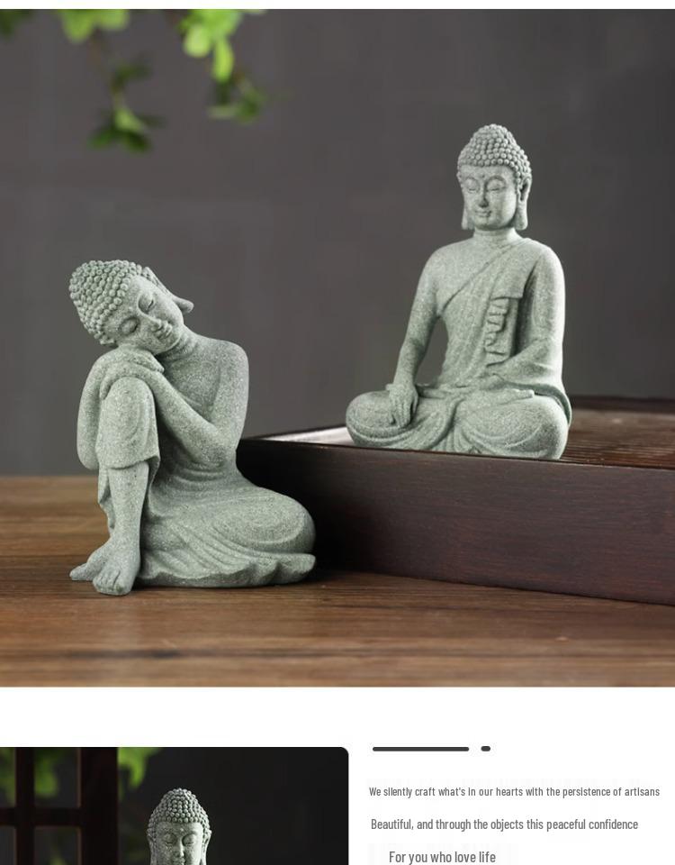 Porcelain Green Sandstone Buddha Ornament for Zen Fish Tank or Bonsai Display