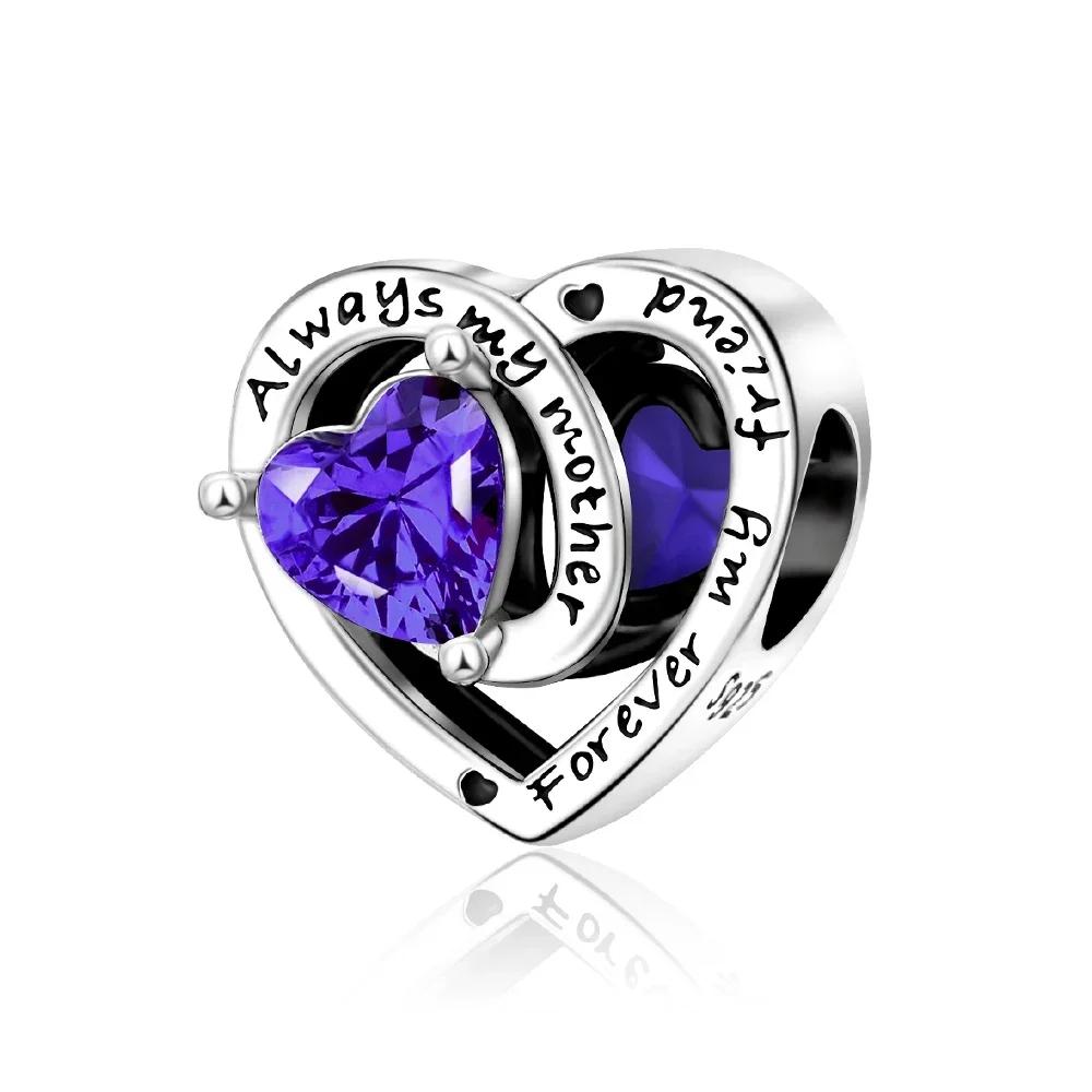 Original Copper Blue Heart Zircon Twelve Zodiac Signs Months Flowers Charms Beads Fit Bracelet Women Jewelry Diy Fine Gift