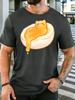 Cute Honey Cat On Toast Unisexs Front Print T Shirt Kawaii Animal Food Graphic Tee Casual Short Sleeve Top Lovely Cat Lover Gift