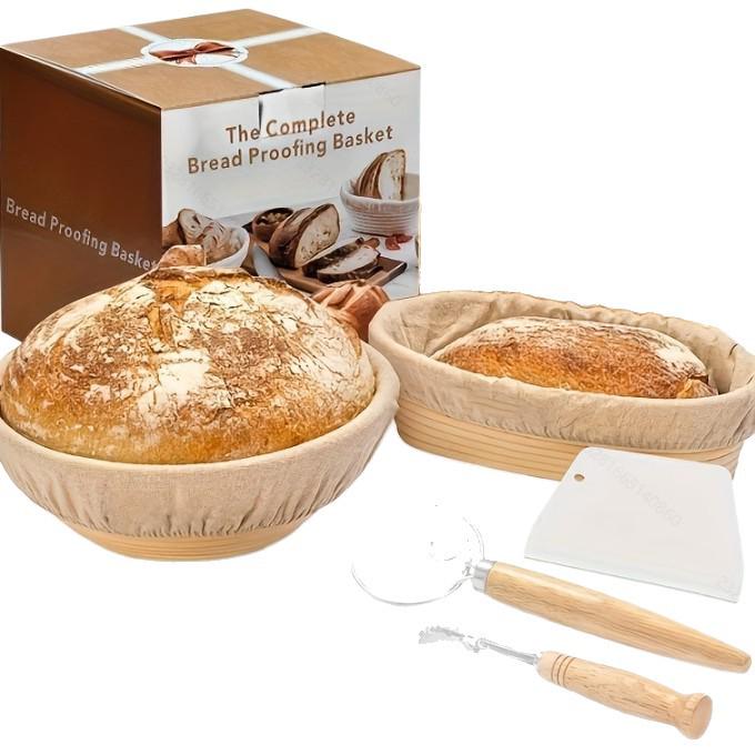 Natural Rattan Bread Proofing Baskets Set - Round & Oval Fermentation Tools