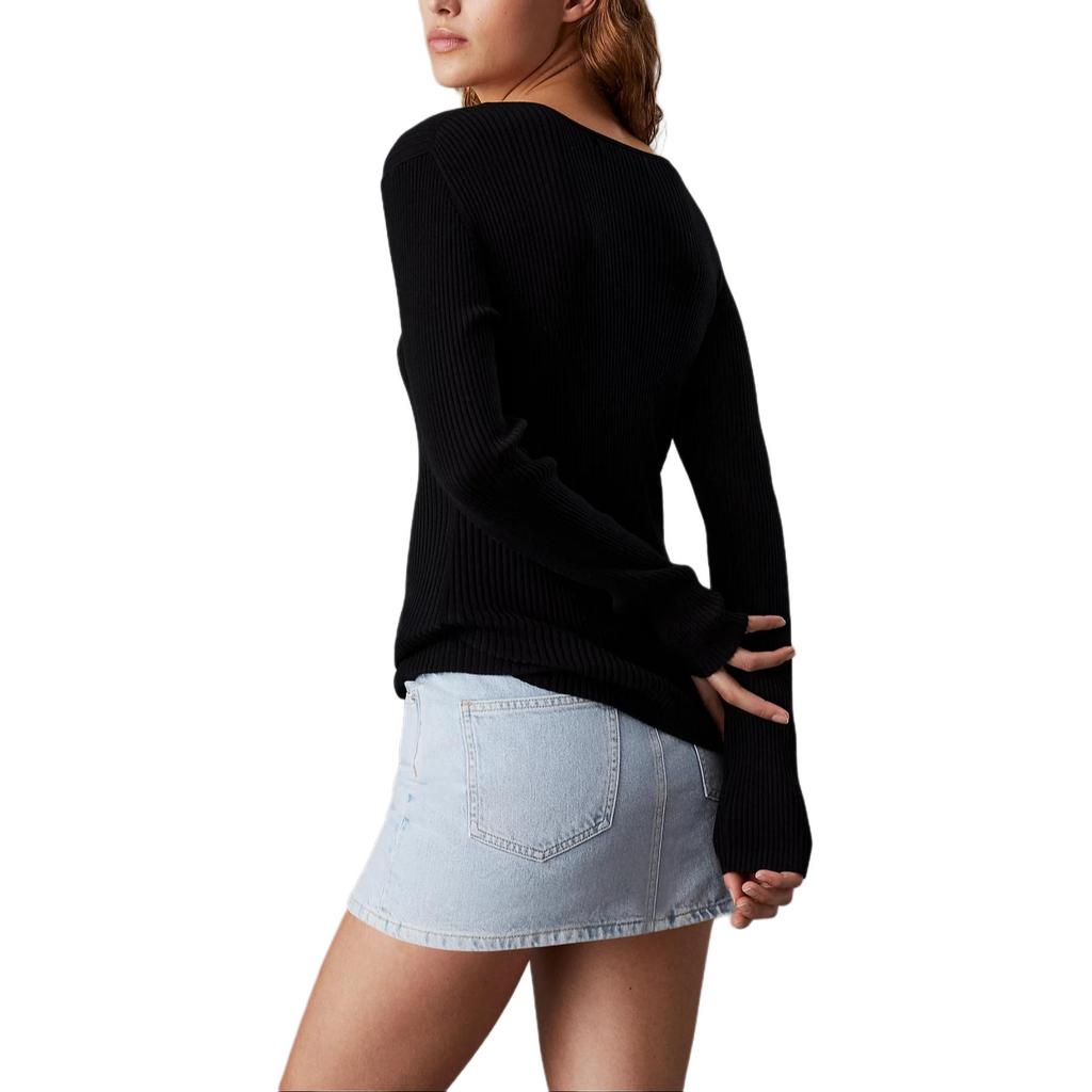 Calvin Klein Jeans Casual Round Neck Letter Logo Long Sleeve Knit Sweater Women Tops Black J20J223611-BEH