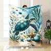 Ocean Themed Plush Blanket with Sea Turtle Starfish and Seaweed Blanket for Livingroom Couch Lunch Break Soft Throw for Friend's Festival Gift