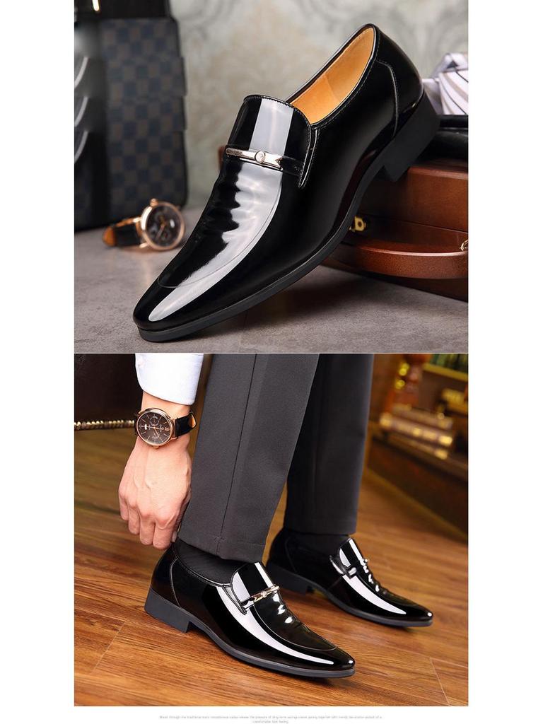 Men's Large Formal Slip-On Patent Leather Shoes - Black, Shiny, Business, Casual, Wedding