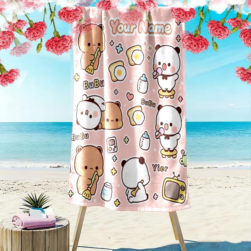 Name Custom Bubu y Dudu Print Beach Towel, Large Soft Quick Dry Towel for Beach Camping Swimming