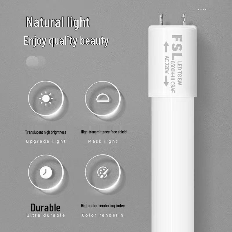 FSL Foshan T8 LED Tube Double-Ended Glass Light, 1.2M, Super Bright Daylight Lamp for Home