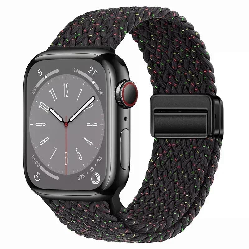 Nylon Braided Loop Strap for Apple Watch Ultra2 49mm 9 8 7 45 41mm Metal Magnetic Bracelet Wristband for 6 5 4 3 SE 44 40mm Band