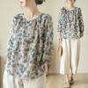 Artistic Retro Cotton and Linen Top Loose Floral Seven Quarter Sleeve Top Women's Blouses & Shirts