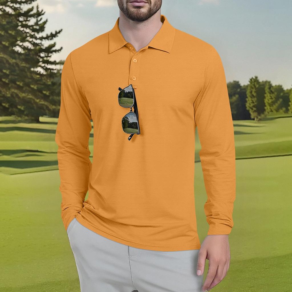 Men's Classic Golf Shirts Ice Silk Breathable Long Sleeve Performance Collar Shirts Lightweight Summer Casual Quick Dry Tee