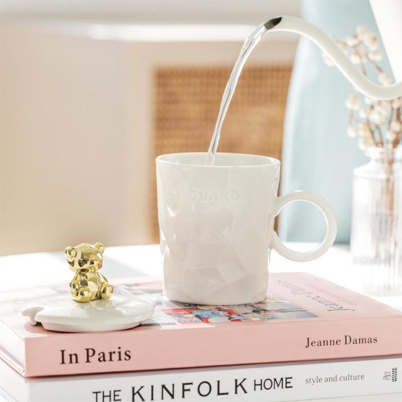 Bear Girl Mug Light Luxury Ceramic Cup with Lid Spoon High Looking Couple Coffee Cup Student Water Cup