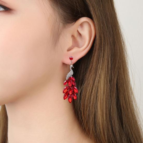 1 Pair Drop Earrings Vintage Rhinestone Peacock Golden Finish Luxury Elegant Green Faux Crystal Feather Dangling Earrings Fashion Jewelry