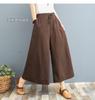 Plus Size Summer Cotton Linen Wide-Leg Pants - Lightweight, Versatile Eight-Point Culottes