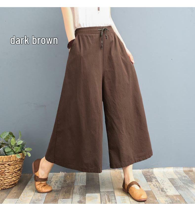 Plus Size Summer Cotton Linen Wide-Leg Pants - Lightweight, Versatile Eight-Point Culottes