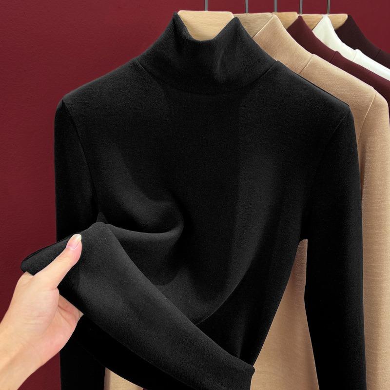 Silk warm fleece heating and thermal underwear women's inner top fleece thickened turtleneck autumn clothes containing wool bottoming shirt winter