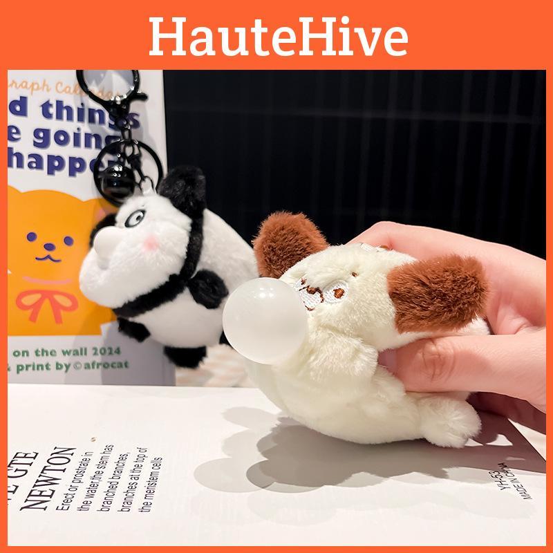 Pig Panda Chick Puppy Blow Bubbles Plush Keychain Function Kids Accessories Gift