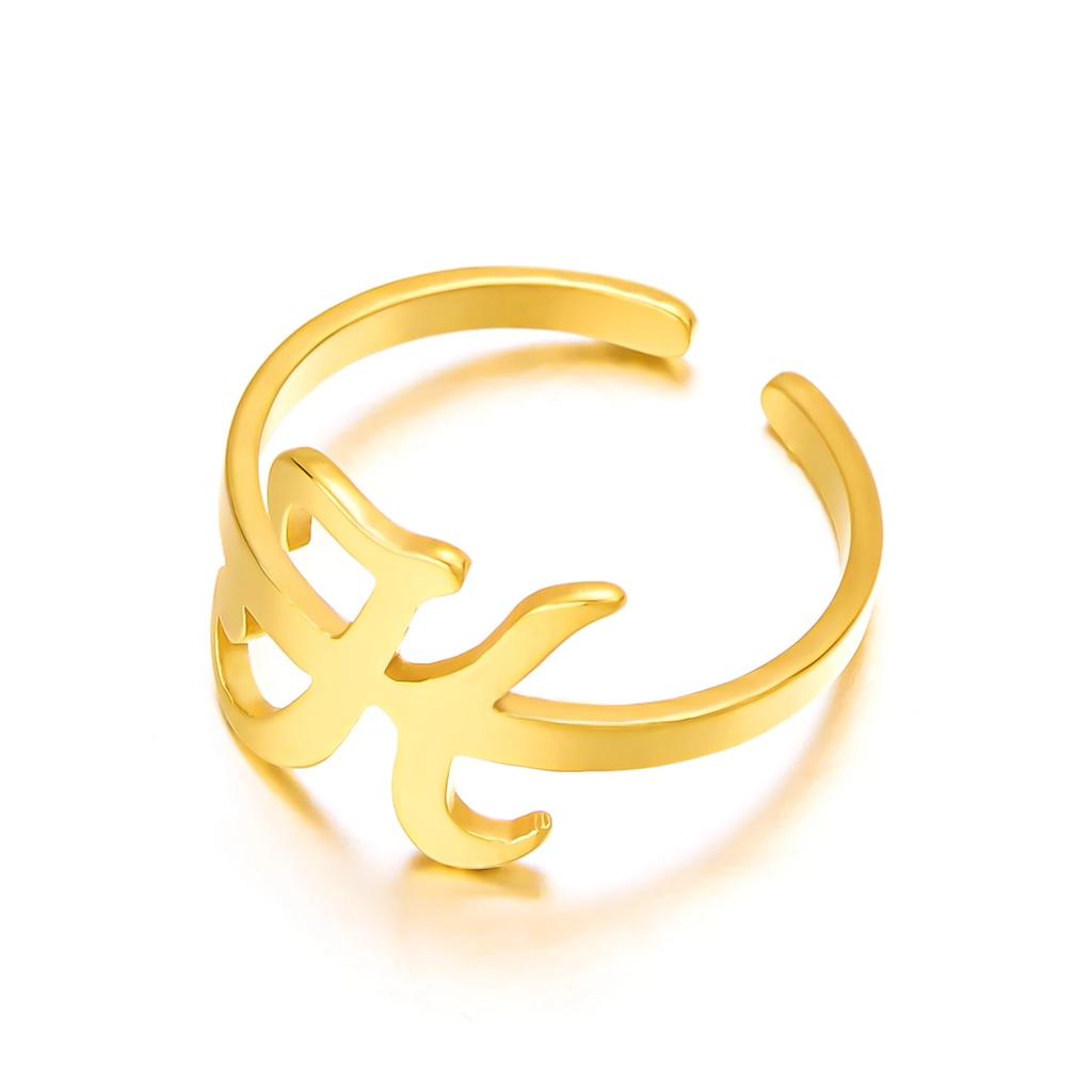 Initial Letter Rings for Women Gold Color Stainless Steel A-Z Letter Adjustable Ring Aesthetic Wedding Christmas Jewelry Gift