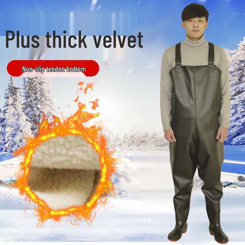 Insulated Waterproof Fleece-Lined Waders: Half-Body, Full-Body, Wear-Resistant Fishing Pants with Leather Reinforced Crotch