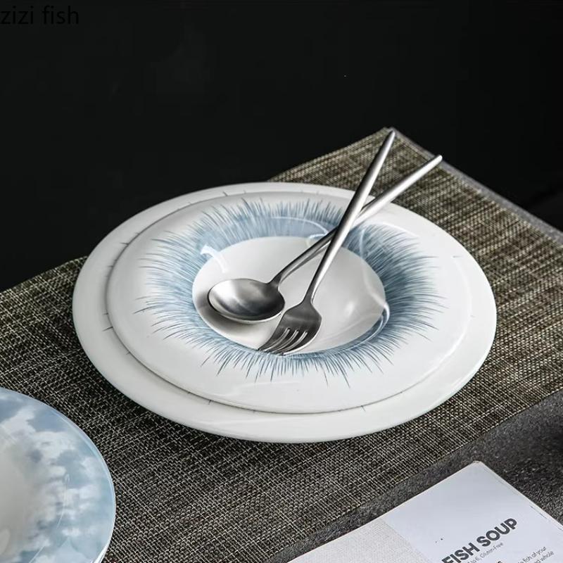 Circular Concave Ceramic Dining Plate Soup Plates Fruit Dish Salad Bowl Sashimi Plate Pasta Dish Serving Plates Dessert Bowls