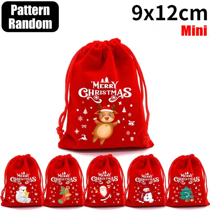 Christmas Drawstring Bags Velvet Cartoon Santa Claus Snowman Candy Snakcs Gifts Bags for Xmas Tree Party Home Packaging Pouches