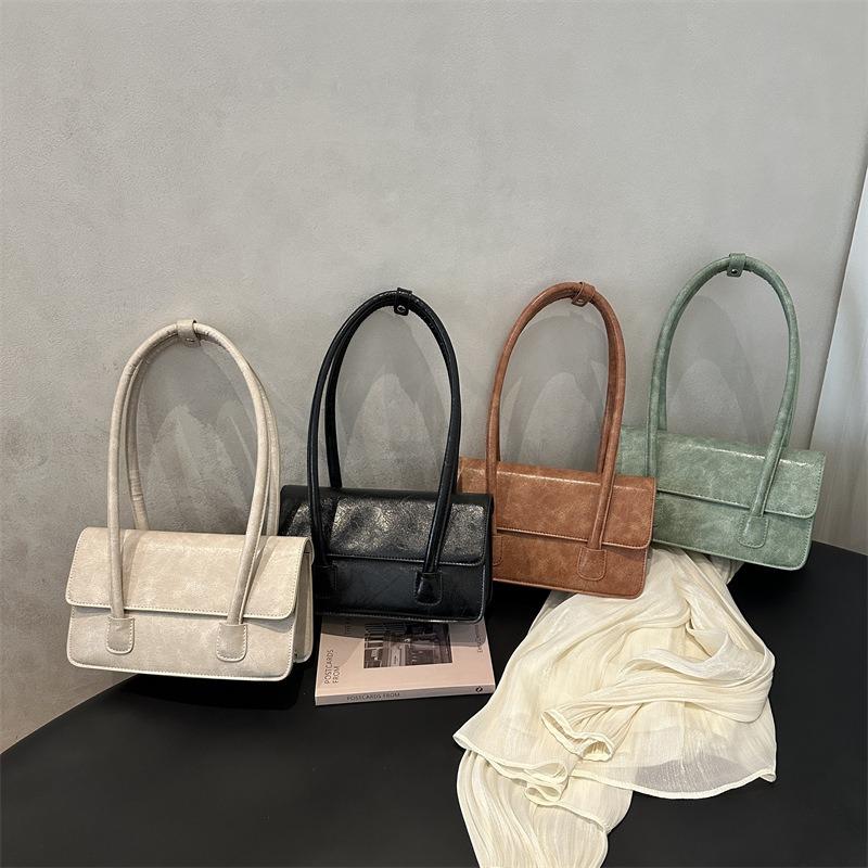 Spring new PU women's bag oil wax leather shoulder bag texture fashion trend bean green underarm bag