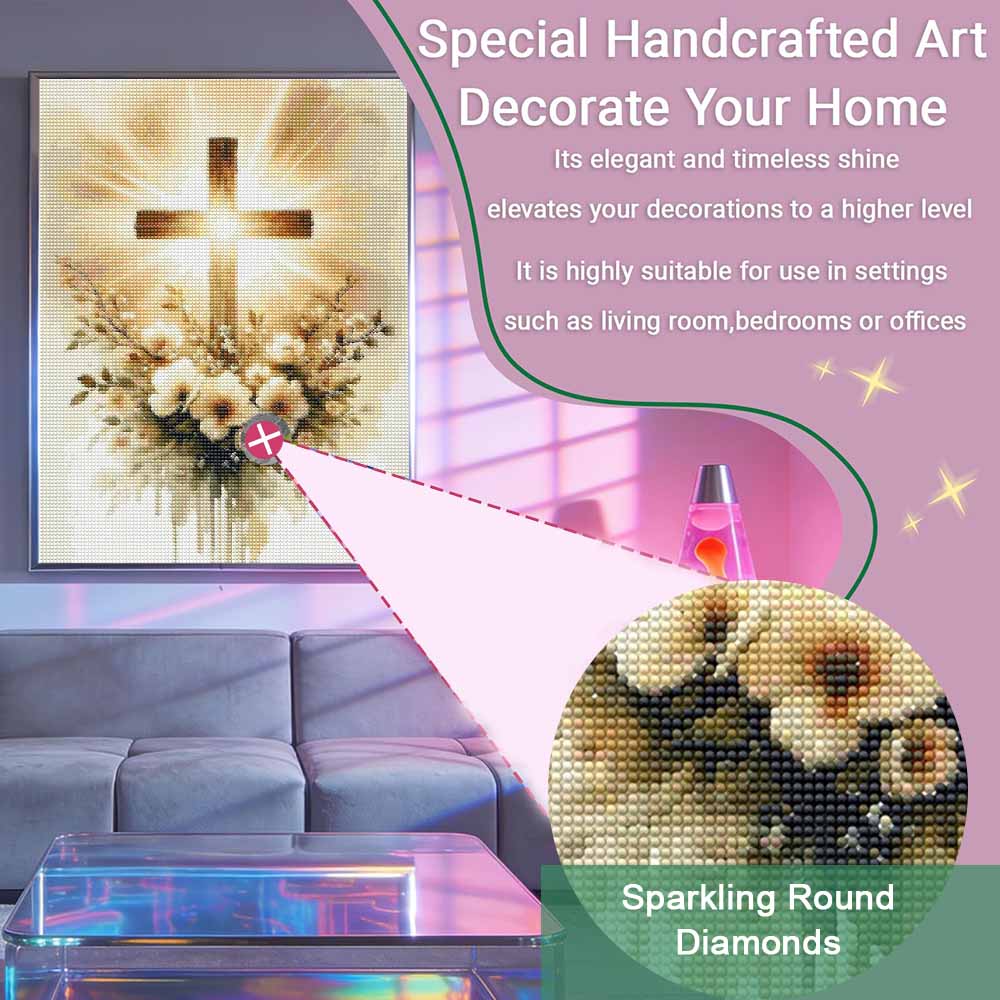 Diamond painting Christian cross and flowers DIY 5D home room decoration kit