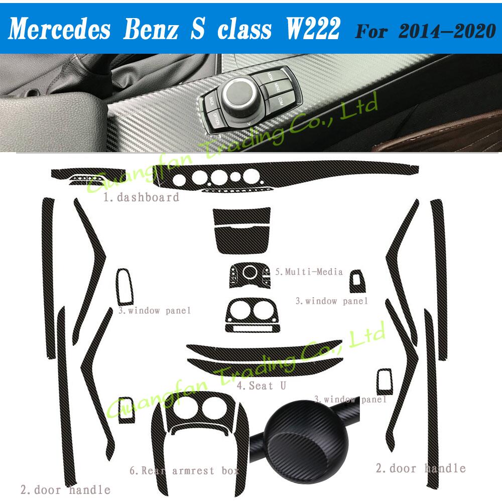 car-Styling 5D Carbon Fiber Car Interior Center Console Color Change Molding Stickers Decals For Benz S class W222 2014-
