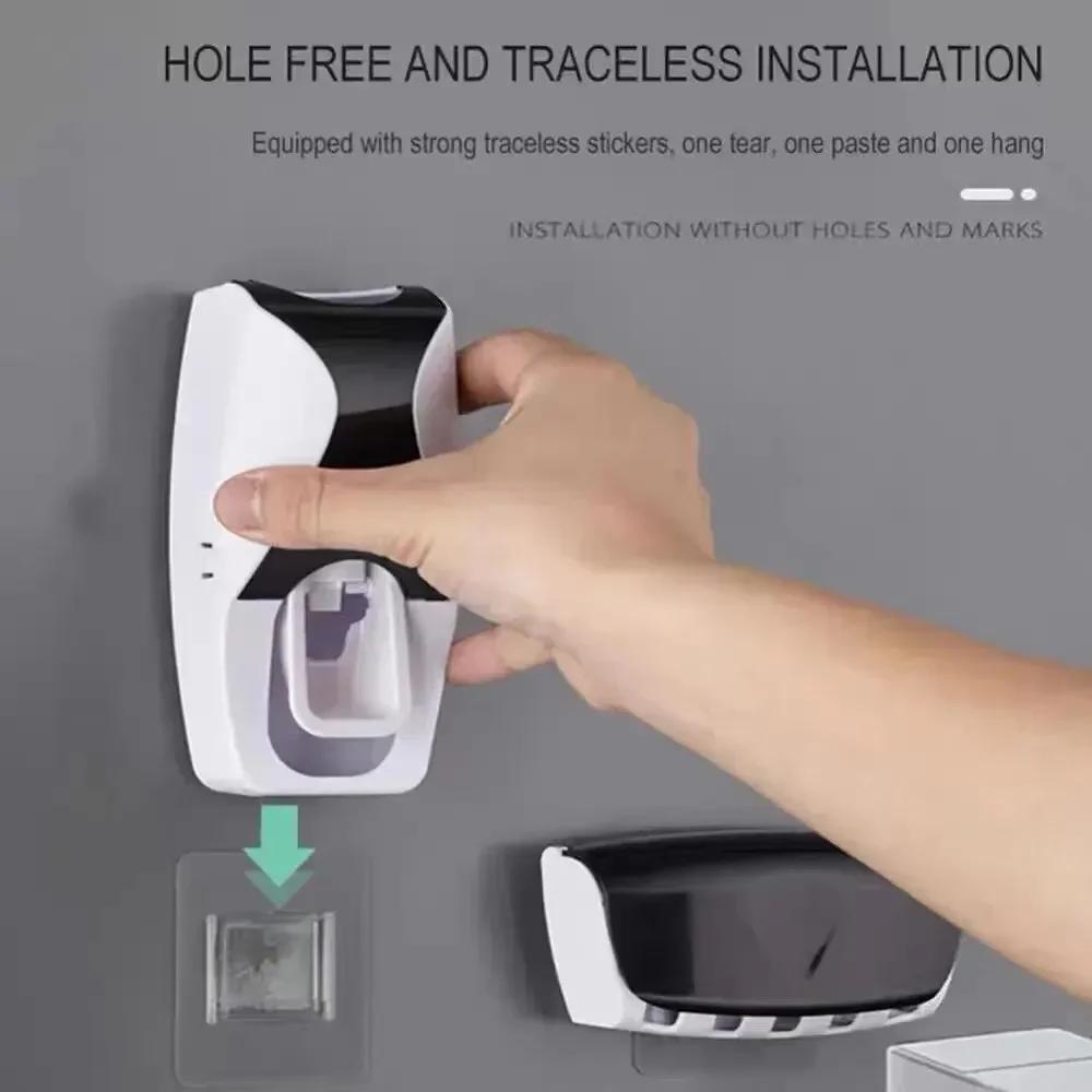 1 Set Tandborsthållare Med Automatisk Tandkrämsdispenser Väggmonterad Tandborstförvaringsställ Badrum Tandkrämspress