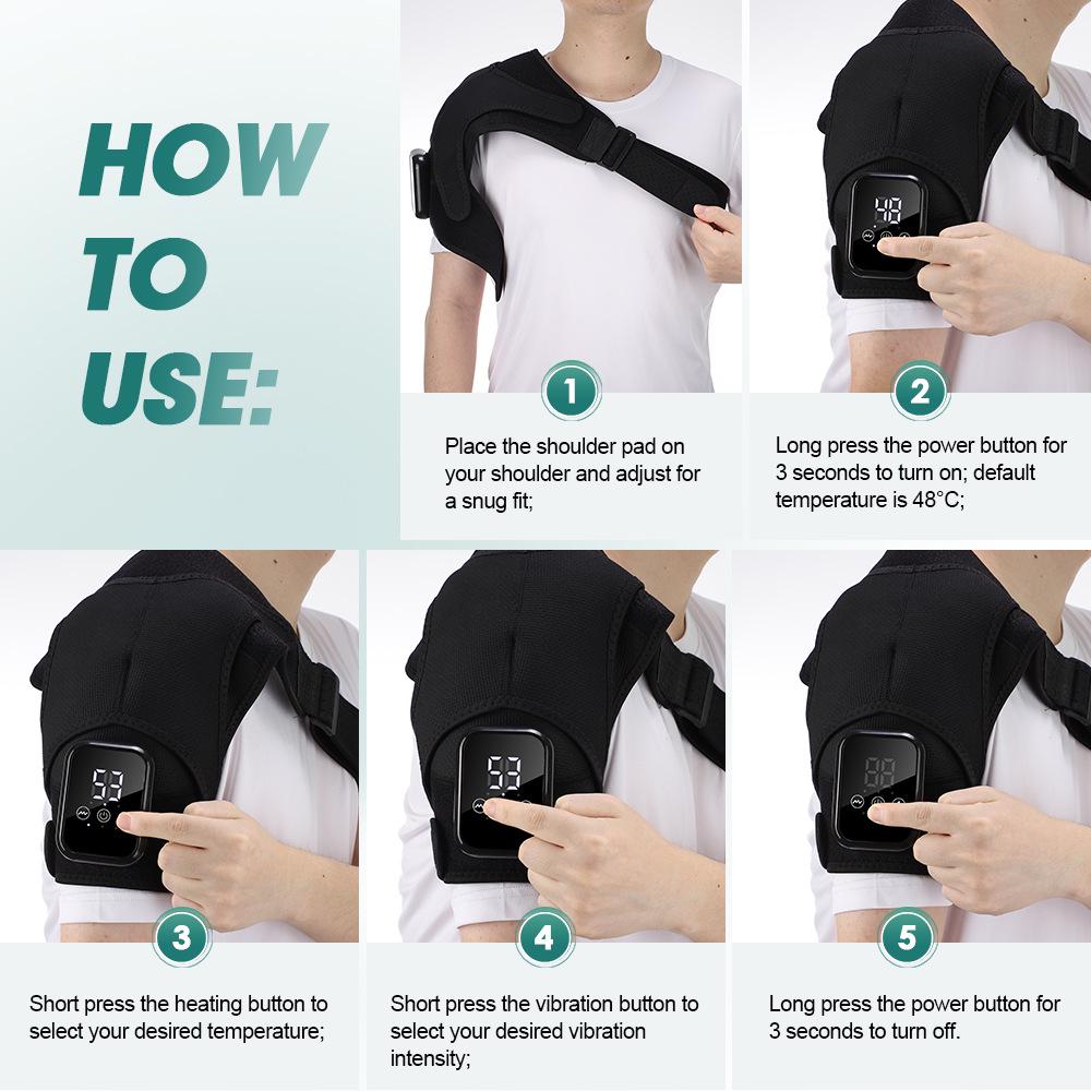 Vibrating Heated Shoulder Pad: 3 Vibration Modes & Heat Levels for Physiotherapy Massage