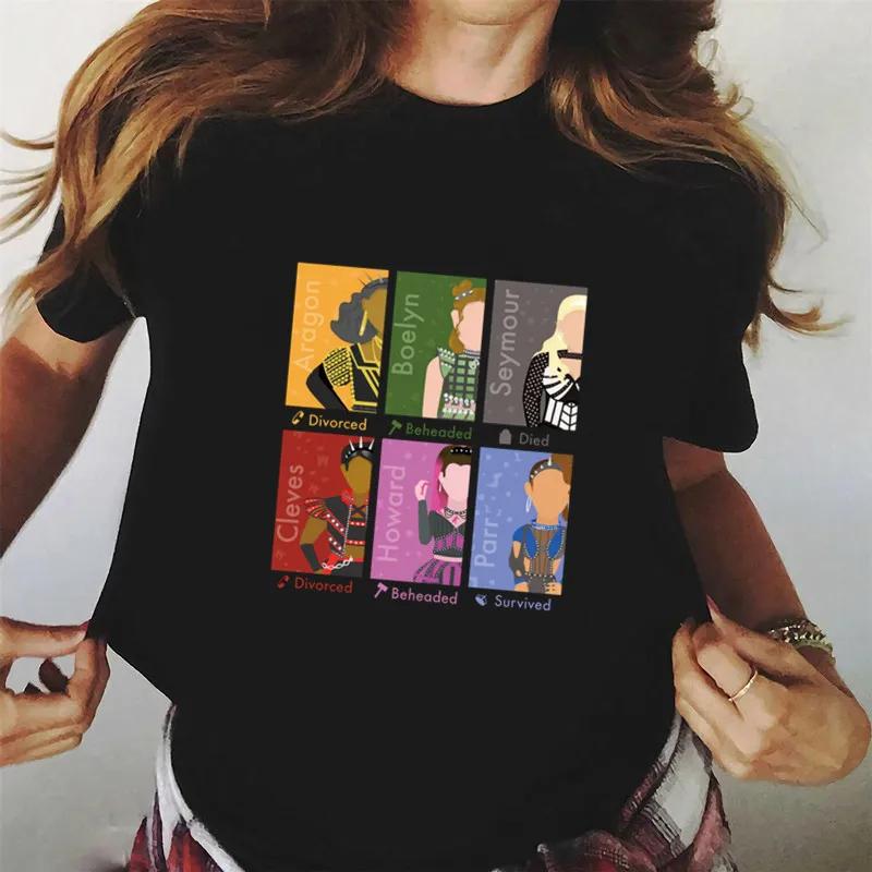 SIX The Musical Queens Letter Hip Hop Print T Shirt Casual O-neck T Shirt for Women Short Sleeve Fashion Female Top
