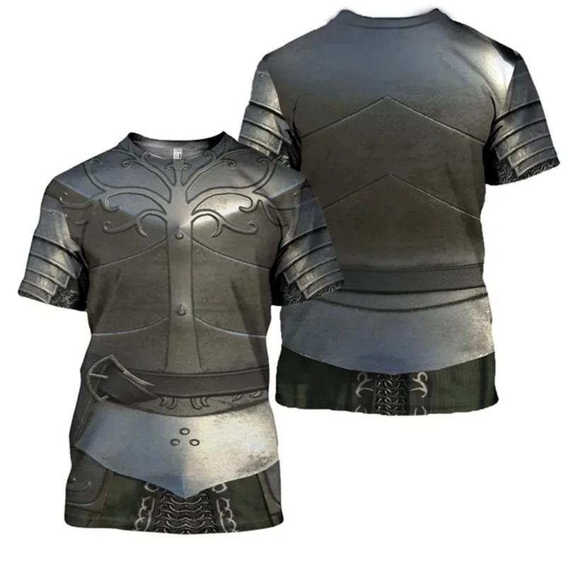 3D Printed Medieval Armor T-Shirt For Men Cosplay Vintage Graphic T Shirts Casual Loose Short Sleeve Tops Street Round Neck Tees