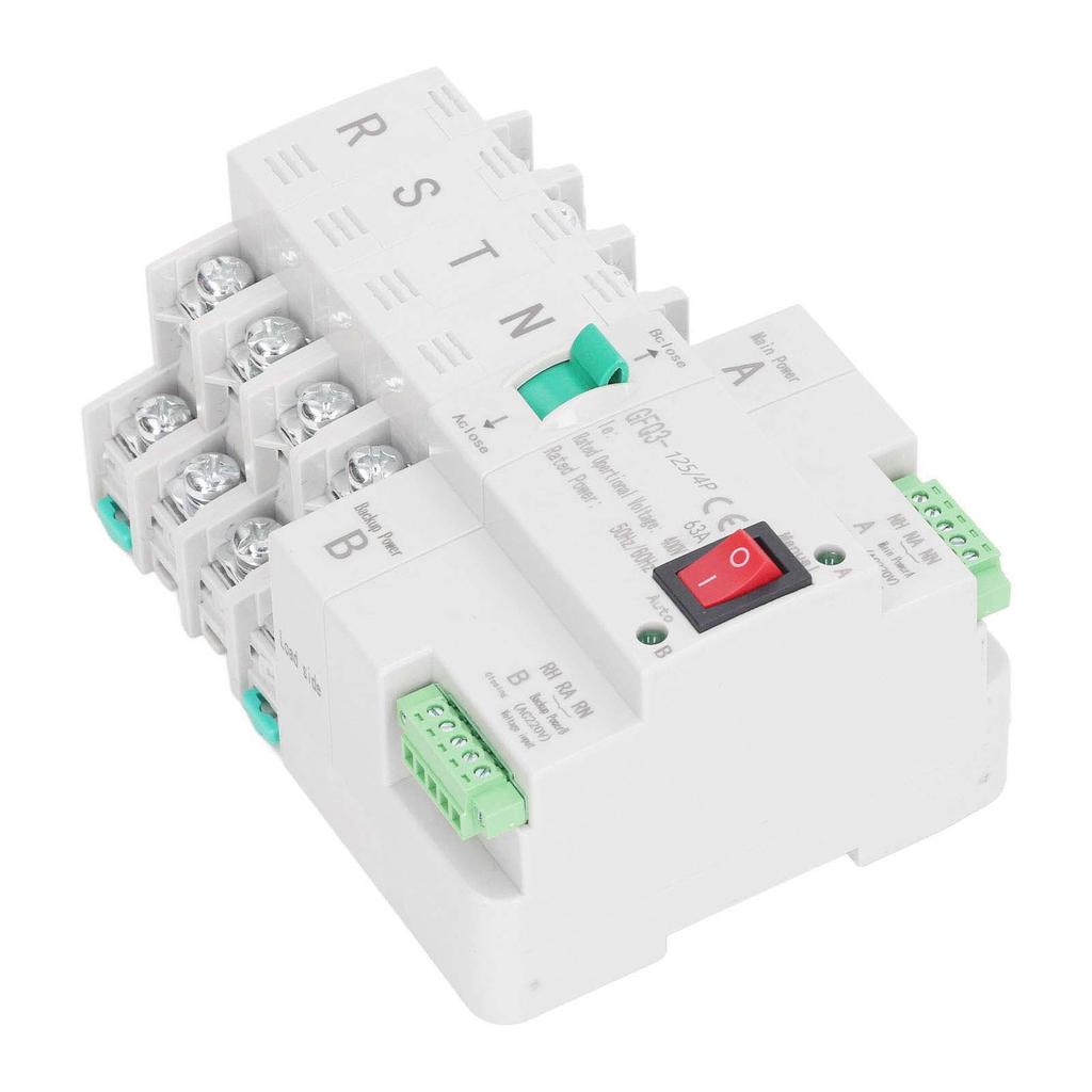 Dual Power Automatic Transfer Switch DIN Rail Mount 4P Generator Changeover Switch AC400V 63A