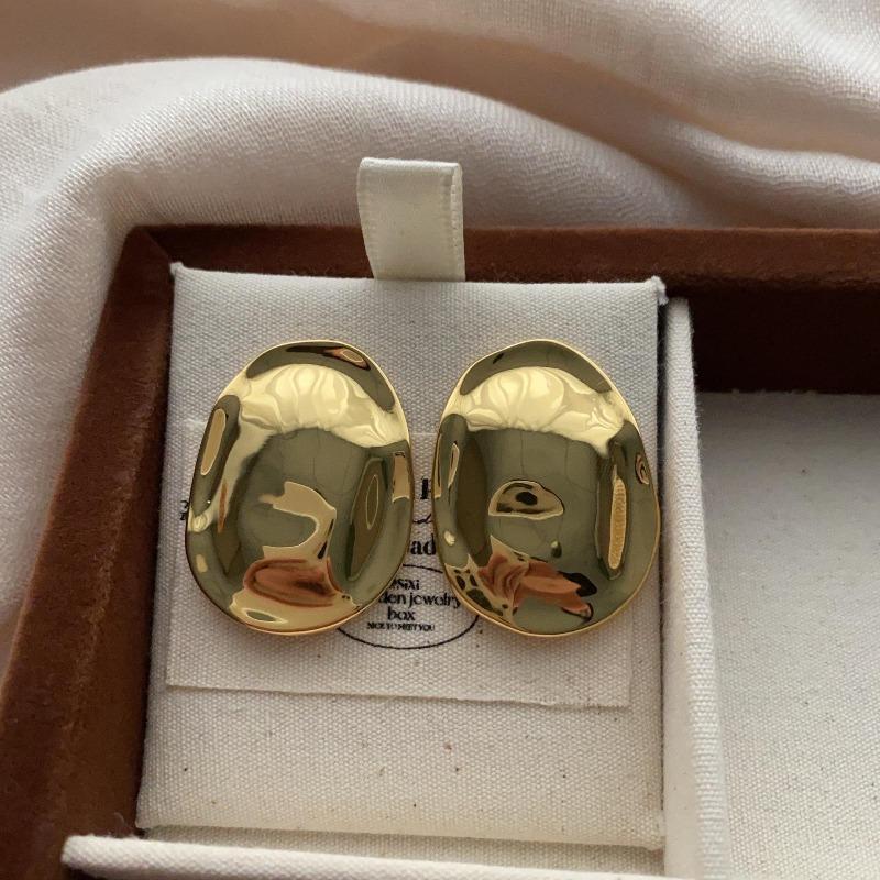 Irregular Oval Earrings Stud Earrings Dynamic Artistic Sense Light Luxury Cold Fashion Three-Dimensional Niche Personality High-End Earrings