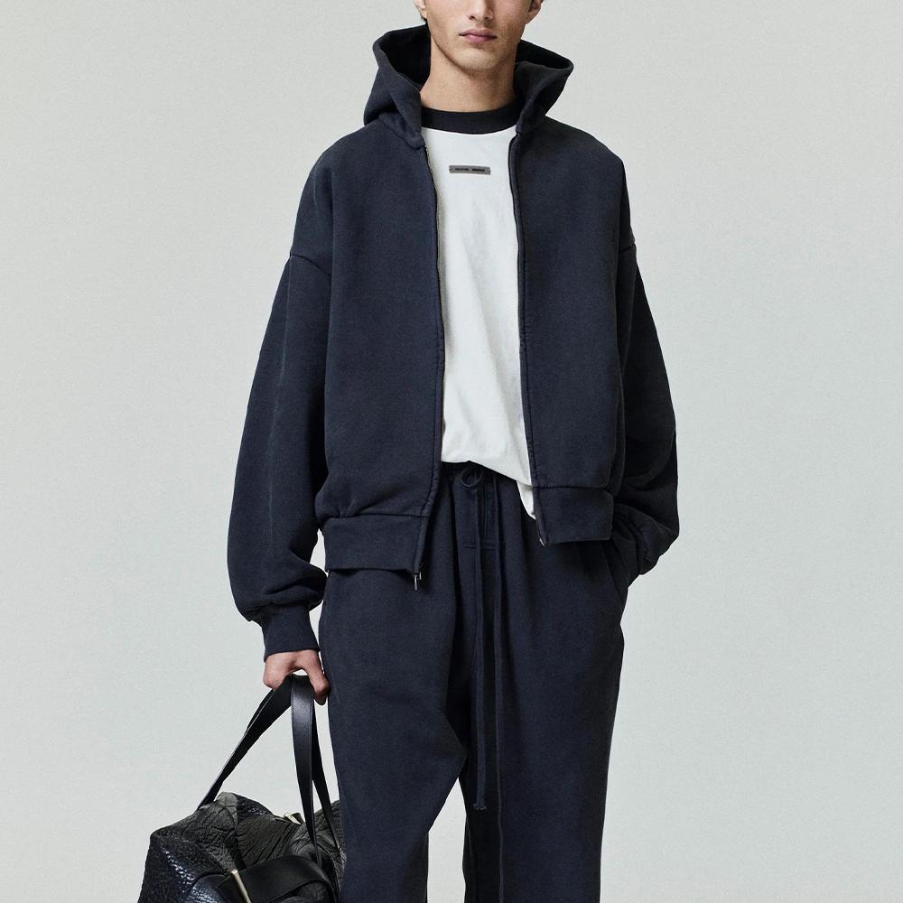 Fear of God Essentials Embroidered Classic Full Zip Hoodie Vintage Black Men Tops 192HO254782F