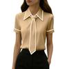 Womens Spring Tops Summer Shirts for Women Short Sleeve Office Blouse with Tie Womens Summer Tops Dressy Casual Style
