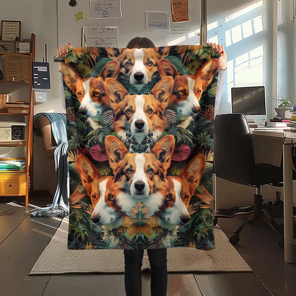 1Pc Collie Corgi Print Flannel Blanket, High quality Comfortable for All Seasons, Home Decor, Warmth and Comfort, Perfect for Christmas Gifts