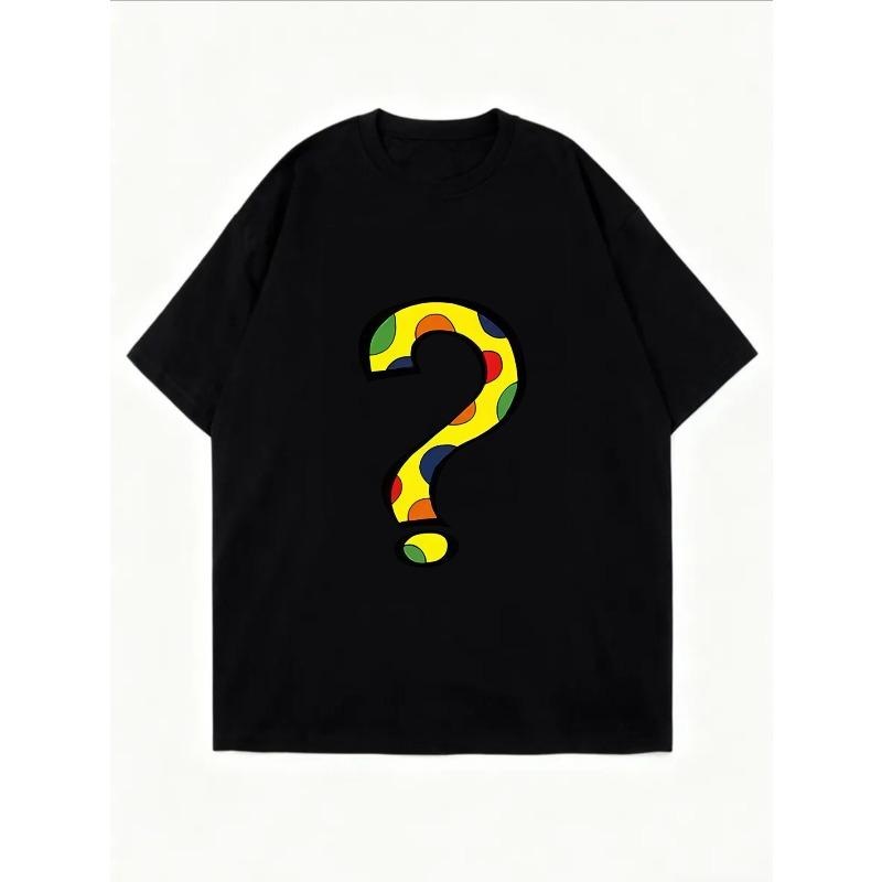 White Oversized T-Shirt With Colorful Question Mark Print For Casual Wear