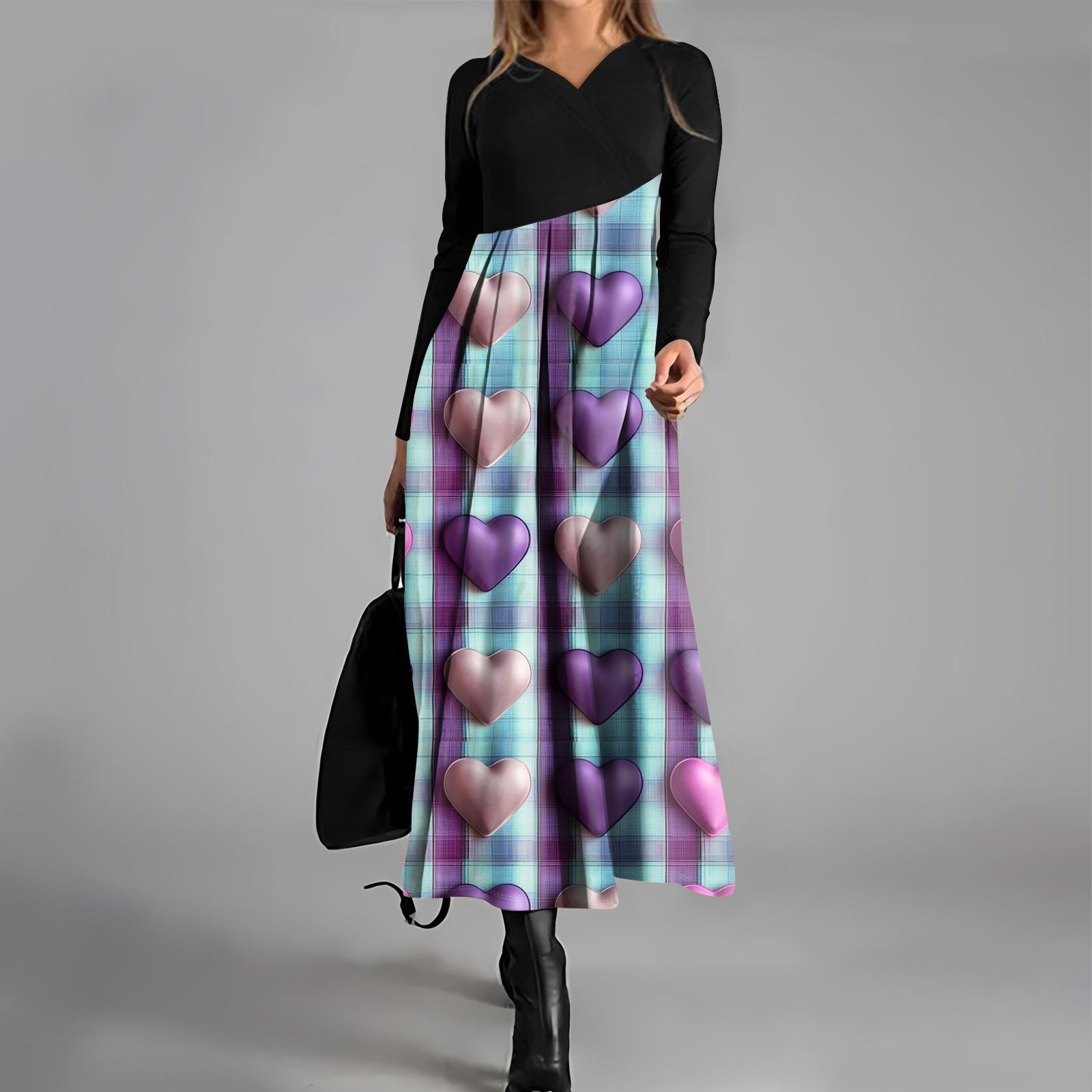 

Жіноча модна повсякденна велика сукня з V-подібним вирізом і довгими рукавами з квітковим принтом і кишенею на талії XXXL