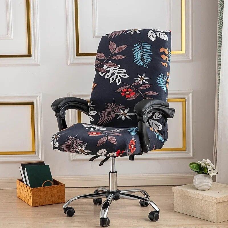 Blommig dator Kontorsstolsöverdrag Elastiskt roterande spelfåtöljöverdrag Stretch Skrivbord Säte Slipcover Funda para Silla de oficina