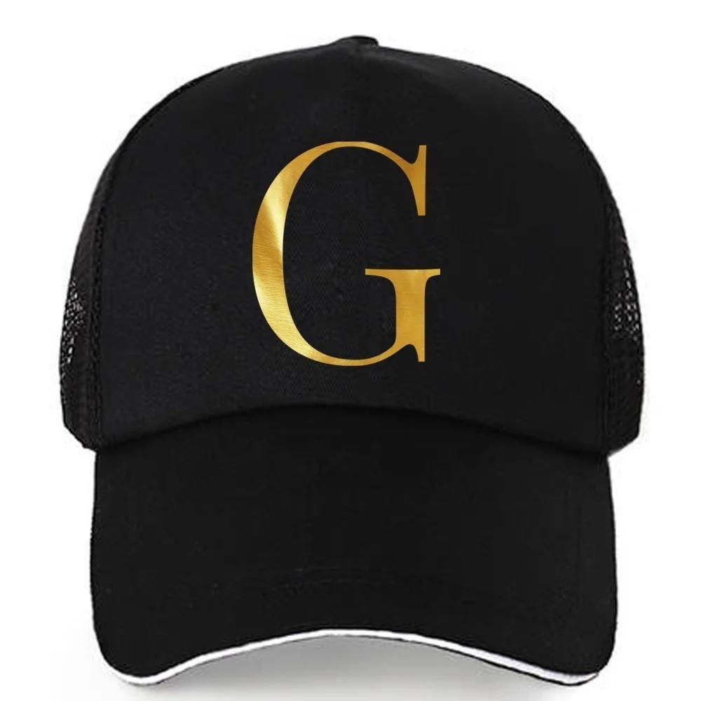 1pc AmaBe Hip-Hop Baseball Cap with Golden Letter Print, Adjustable Hook & Loop Closure, Breathable Mesh Back, Lightweight Stret