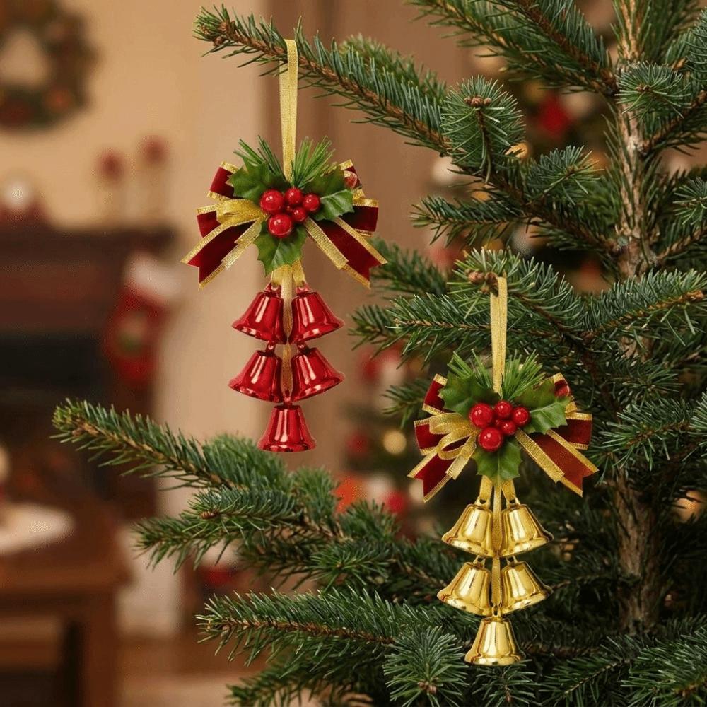 Metal Christmas Bell Pendant Velvet Bow Christmas Tree Bell Decoration  Xmas Party Home Decoration