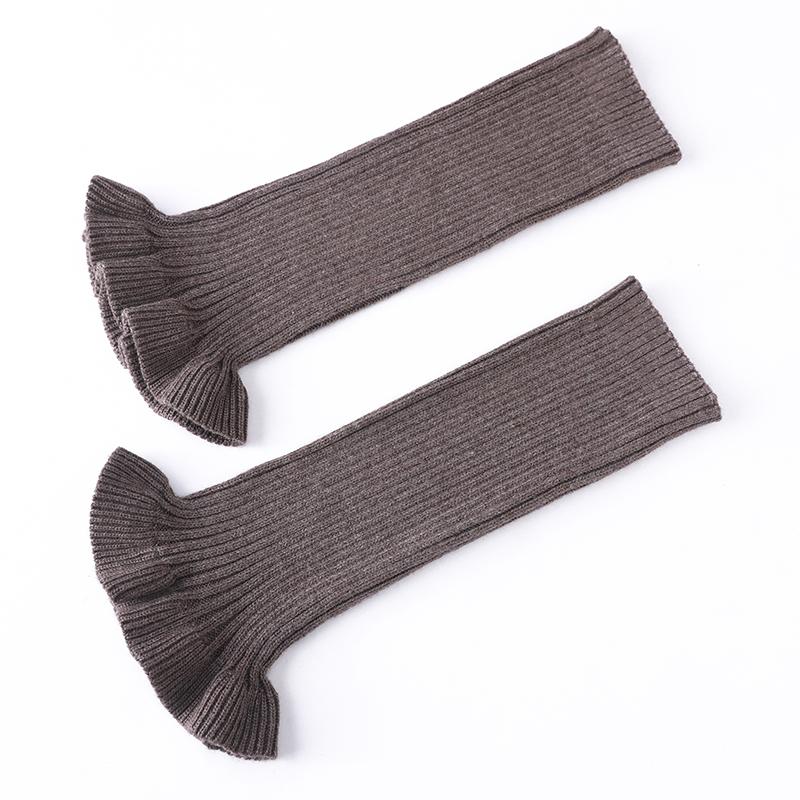 Autumn&Winter Solid Color Horn Knitted Stacked Stocking Women's Vertical Strip Warm Woolen Socks Cover Mushroom Lace Leg Cover