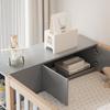 Letto a soppalco multifunzionale 90x200cm con mensole, armadio contenitore e grande armadio, scaletta di sicurezza con vani portaoggetti, colore grigio + legno naturale