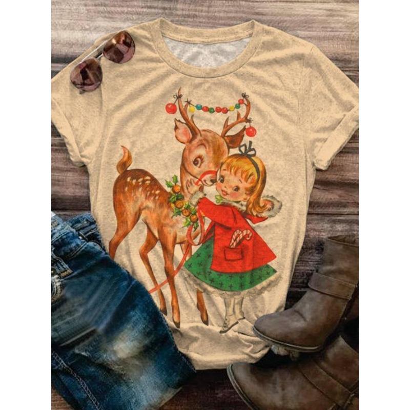 

Летний топ с круглым вырезом и 3D-принтом на рождественскую тематику, модная повседневная женская футболка с коротким рукавом XS